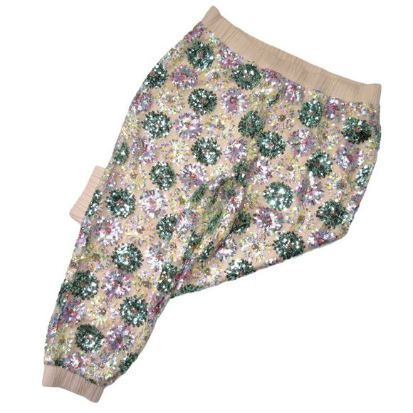NWT Anthropologie Eva Franco Fernanda in Rose Floral Daisy Sequined Joggers SP - Picture 1 of 7